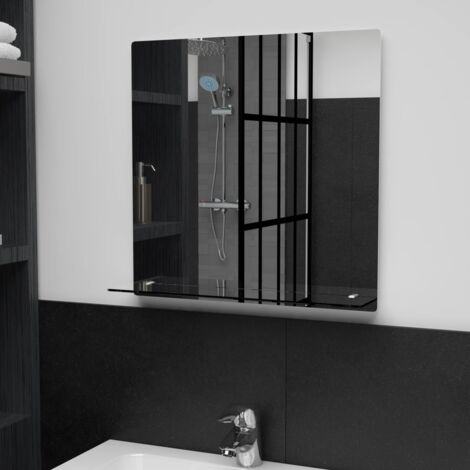 Miroir mural avec étagère, Miroir de maquillage, Miroir décoratif 50x50 cm Verre trempé PQG6040 DESIGN IN
