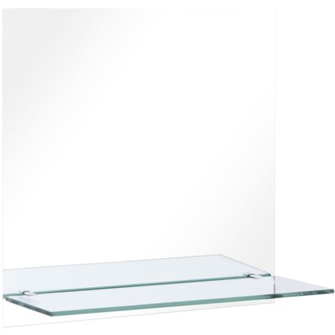 Miroir mural avec étagère Moderne - Miroir de Maquillage - pour Salle de Bain, Salon, Chambre - 60x60 cm Verre trempé Chic-250444