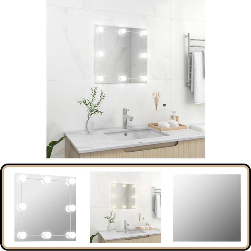Miroir mural avec lampes led Carré Verre - Miroir Mural - Miroir Led - Miroir Salle De Bain - Décoration Murale - Éclairage Intérieur