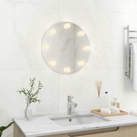 Miroir mural avec lampes LED Miroir déco pour Salle de bain Salon Chambre ou Dressing Rond Verre 40745