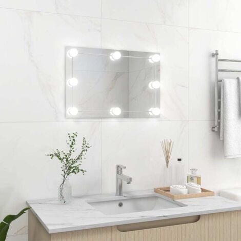 Miroir mural avec lampes LED Moderne - Miroir de Maquillage - pour Salle de Bain, Salon, Chambre - Rectangulaire Verre Chic-148466