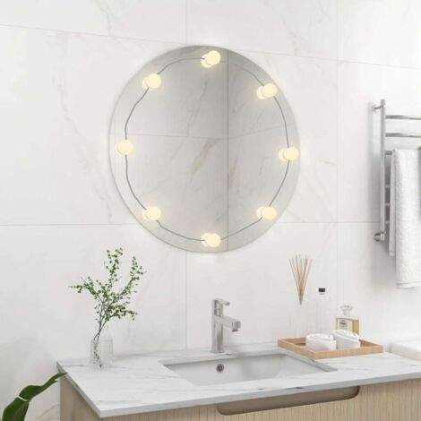 Miroir mural avec lampes LED Moderne - Miroir de Maquillage - pour Salle de Bain, Salon, Chambre - Rond Verre Chic-601451