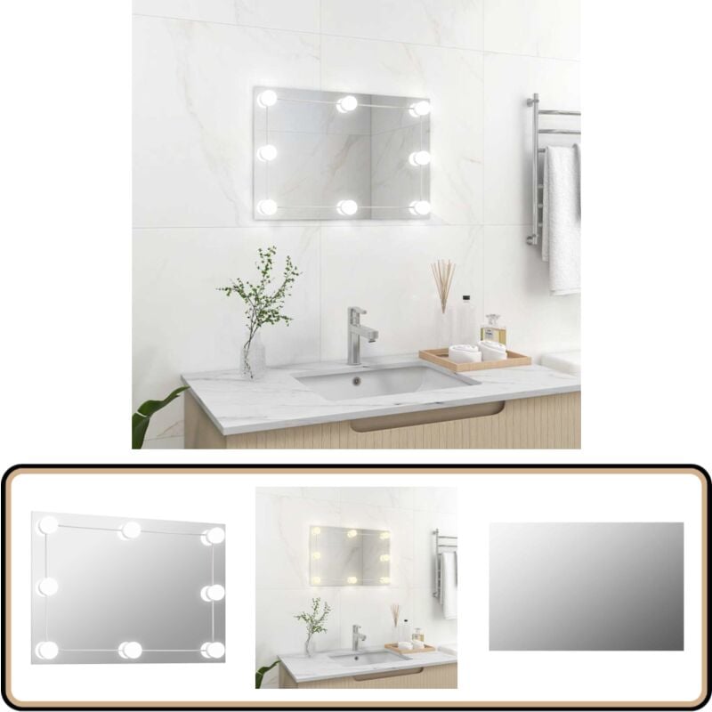 Miroir mural avec lampes led Rectangulaire Verre - Miroir Mural - Miroir Led - Miroir Deco - Miroir Salle De Bain - Éclairage Miroir