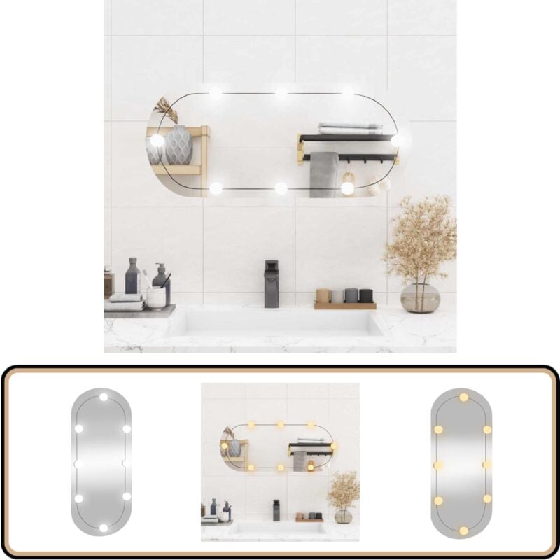 Miroir mural avec lumières LED 35x80 cm verre ovale - Miroir Mural - Miroir Led - Miroir Deco - Éclairage Led - Miroir Salle De Bain