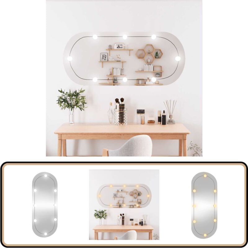 Miroir mural avec lumières led 45x100 cm verre ovale - Miroir Mural - Miroir Décoratif - Éclairage Led - Miroir Avec Lumière - Miroir Maquilleuse