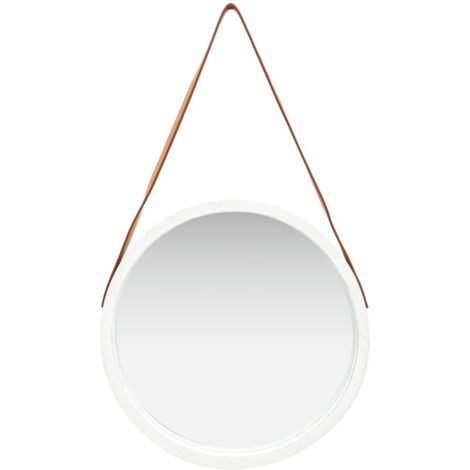 Miroir mural avec sangle  Miroir mural rétro pour Maison 50 cm Blanc -61309