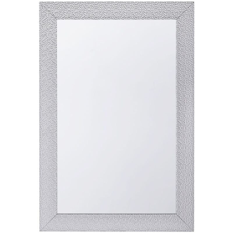 Miroir Mural au Style Moderne avec Cadre en Plastique Couleur Argentée de Forme Rectangulaire 61 x 91 cm pour Salon Beliani