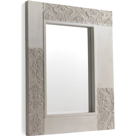 Miroir mural blanc bois de sapin effet vieilli sculpté - blanc effet vieilli sculpté