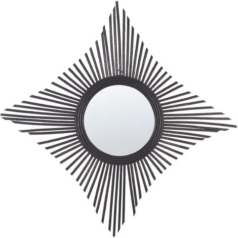 BELIANI Miroir Mural Boho en Rotin Noir Forme de Diamant 60 x 60 cm Majene