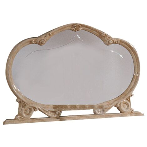 Miroir mural bois vernis laqué brillant beige Lesly 130cm