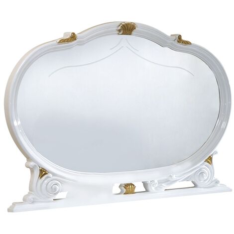 Miroir mural bois vernis laqué brillant blanc et doré Lesly 130cm