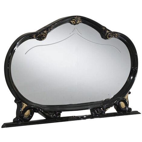 Miroir mural bois vernis laqué brillant noir et doré Lesly 130cm