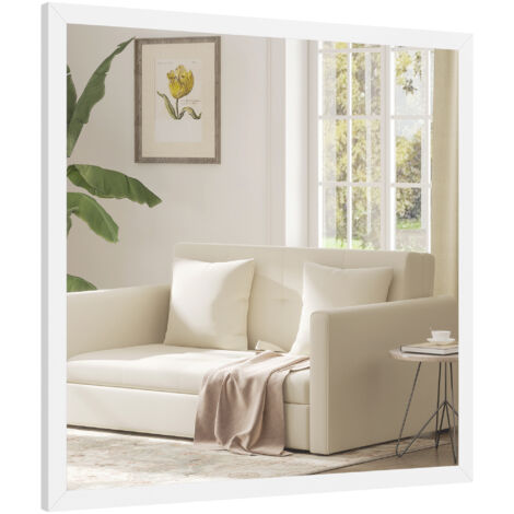 Miroir mural carré 50x50cm, cadre bois blanc, parfait salle de bain salon chambre