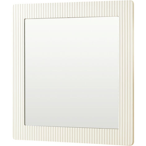 Miroir Mural Carré 80x80 Cm Blanc Imitation Bois, Cadre Mdf à Finition Striée Verticale