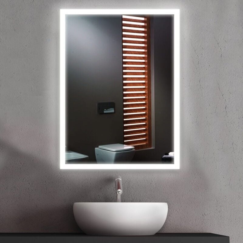 Miroir Mural 50x60cm à Éclairage led chauffant et tactile blanc froid pour salle de bain, cuisine
