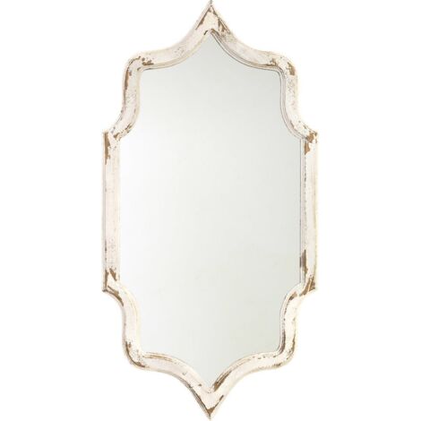 Miroir mural classique forme irrégulière finition blanche antique - blanc patiné effet bois vieilli