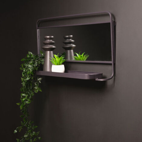 Miroir mural "Cosy" avec étagère en métal - Gris fusain - L 71 x P 11 x H 35,6 cm - Livraison gratuite