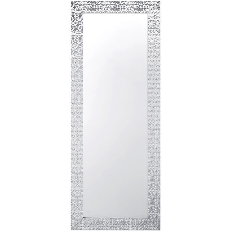 Beliani - Miroir Mural Glamour avec Cadre en Plastique Couleur Argentée Brillant de Forme Rectangulaire 50 x 130 cm
