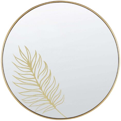 Miroir Mural de Forme Ronde au Design Minimaliste avec Cadre Fin en Métal Doré et Gravure Floral couleur Or pour Salon et Couloir Moderne Beliani