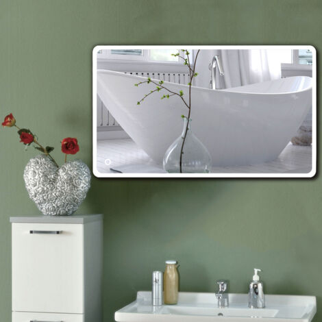 Miroir mural de salle de bain, interrupteur tactile, coins arrondis LCD, blanc froid 6400 K - 70120cm