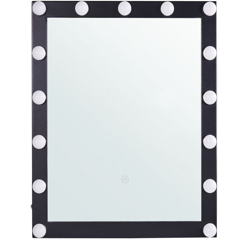 Miroir Mural Rectangulaire avec Éclairage led En Verre et en Acier Noir 50 x 60 cm pour Coiffeuse ou Salle de Bain Beliani