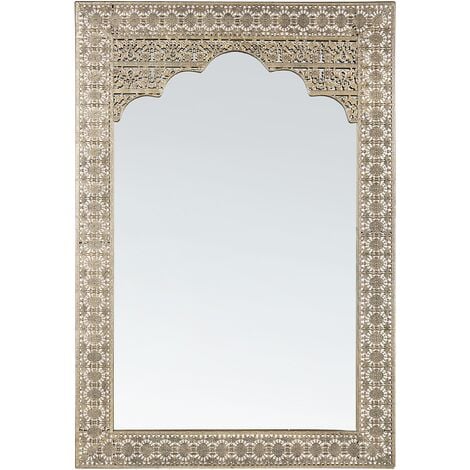 Miroir Mural de Style Oriental avec Cadre Retangulaire en Métal Doré Ajouré pour Salon, Entré ou Salle à Manger Beliani