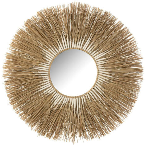 Miroir Mural Déco Paille "Mélissa" 101cm Naturel & Blanc