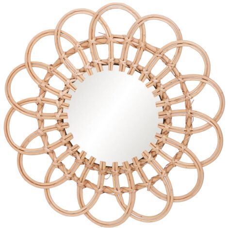 Miroir mural décoratif floral de 40 cm, miroir naturel en palmier et jonc de mer, accessoire de décoration élégant