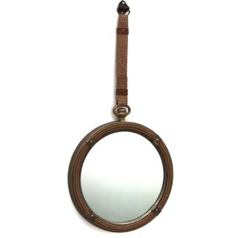 Miroir mural décoratif métal et polipiel marron élégant - marron effet cuir bronze