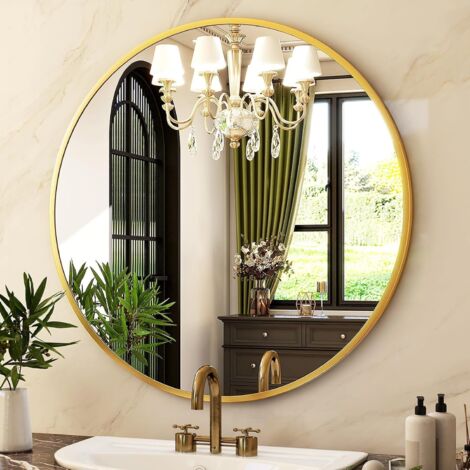Miroir mural décoratif rond de 71 cm (28 po) avec cadre en aluminium