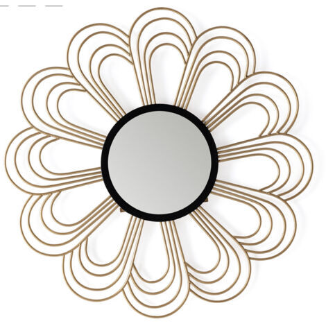 Miroir mural design en métal doré et noir SUNA - Ø 81cm