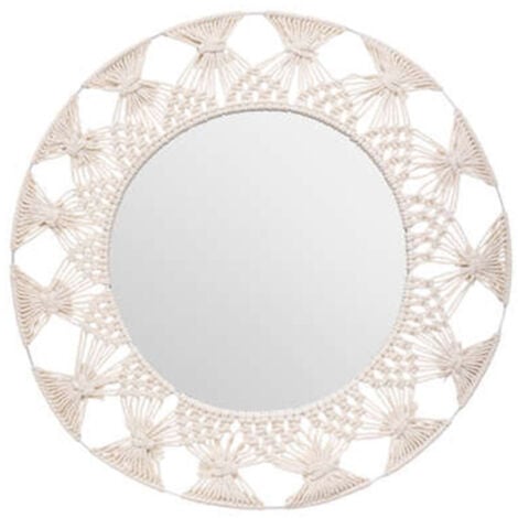 Miroir Mural - Design Rond Boho Bali (60 cm) - Loi Bois naturel - Verre,  Rotin