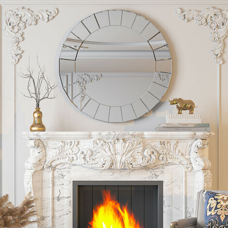 Miroir Mural Design Rond Décoratif 81 x 81 x1.5cm - Miroir HD Verrière Art Déco pour Salon Chambre et Salle de Bain