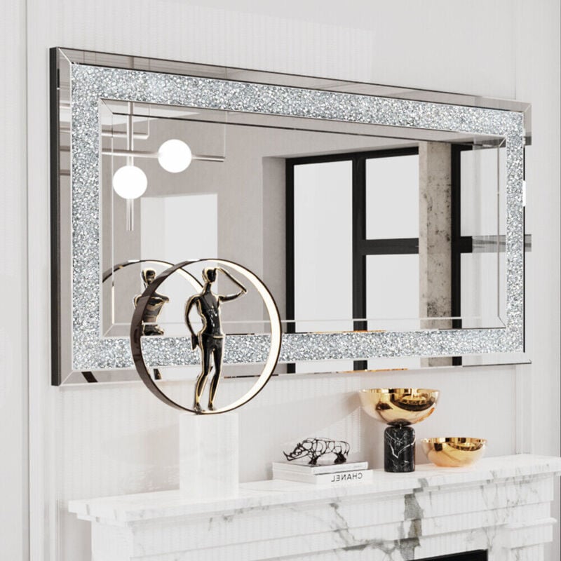 Luvodi - Miroir Murale Design Diamant Salon - Miroir Mural Décoratif Rectangulaire Crystal Miroirs Muraux Cadre en Verre - 120x60cm