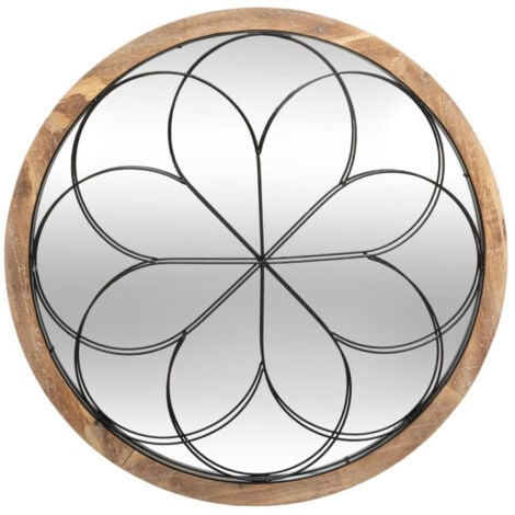 Miroir Mural - Design Rond Boho Bali (60 cm) - Loi Bois naturel - Verre,  Rotin