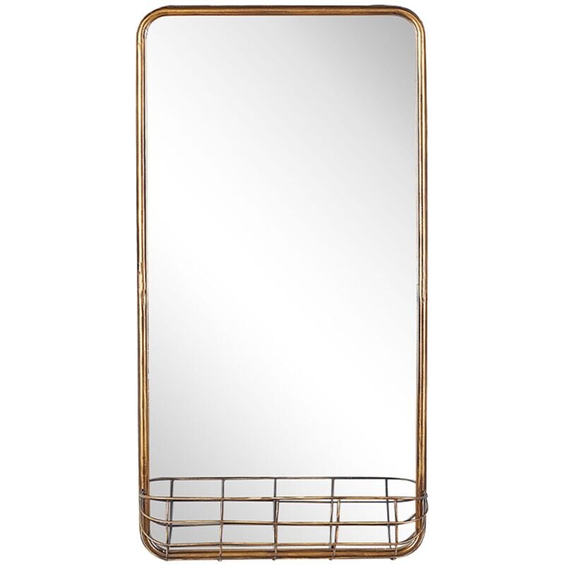 Beliani - Miroir Mural Rectangulaire avec Etagère Pratique Cadre en Métal Doré 40 x 80 cm pour Entrée ou Couloir au Style Moderne Glamour et