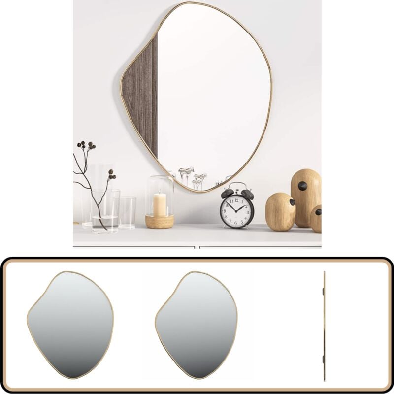 Miroir mural Doré 60x50 cm - Miroir Mural - Miroir Doré - Décoration Murale - Miroir Design - Miroir Salle De Bain