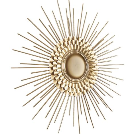Miroir mural doré design soleil en métal élégant - doré effet soleil élégant