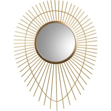miroir mural doré design soleil en métal et verre - doré finition soleil raffiné