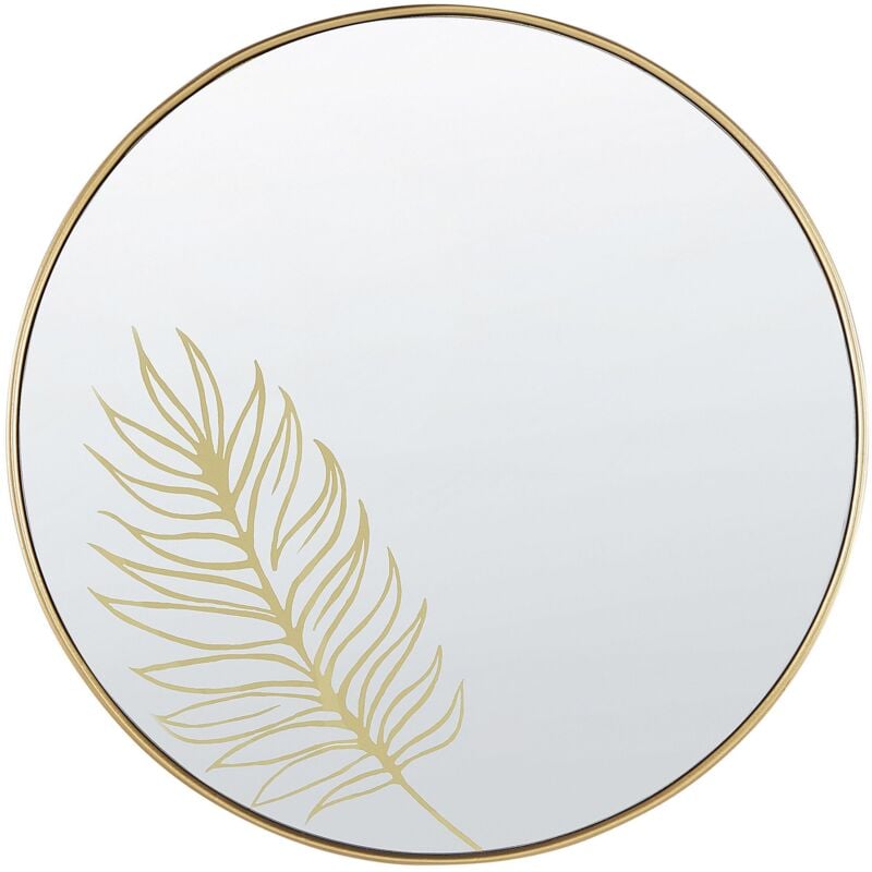 Beliani - Miroir Mural de Forme Ronde au Design Minimaliste avec Cadre Fin en Métal Doré et Gravure Floral couleur Or pour Salon et Couloir Moderne