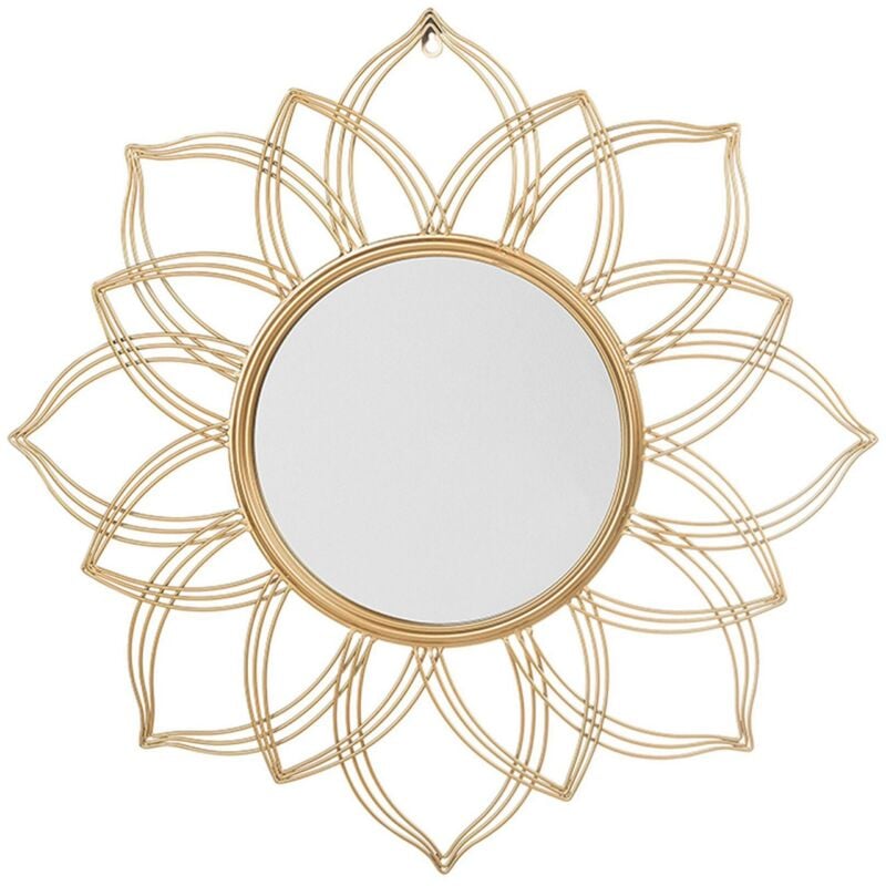 Miroir Mural Décoratif de Forme Ronde avec Cadre au Motif Floral en Métal Doré pour Salon et ou CHambre Beliani