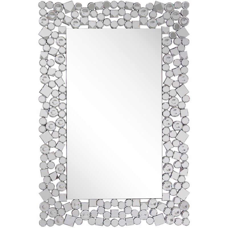Beliani - Miroir Mural Rectangulaire avec Cadre Décoratif Argenté en Cristaux de Verre 60 x 90 cm Idéal pour Salon ou Chambre Glamour Chic et Moderne