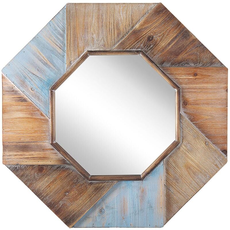 Beliani - Miroir Mural Design de Forme Octogonale avec Cadre en Bois Effet Vieilli pour Entrée Salon ou Chambre au Style Industriel Rustique ou Rétro