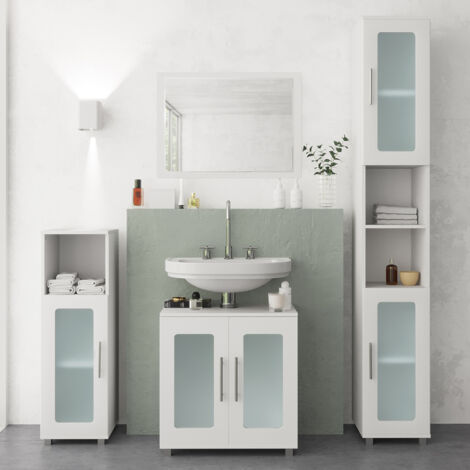 Vicco – Miroir mural pour salle de bain 45 x 60 cm – Verre naturel – Installation facile – Design minimaliste blanc