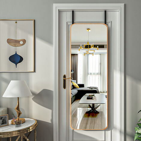 Miroir Mural en Bamboo 100x35cm, Miroir de Porte Rectangulaire 2 en 1, Cadre en Bois avec Crochet Salon Chambre