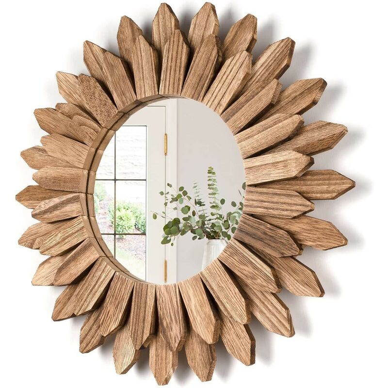 Kinsi - Miroir mural en bois, la Chambre et Le Salon, Cadeaux pour Décoration Murale, Miroir Mural Rond avec Cadre en Bois