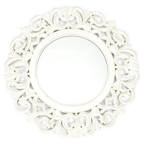 Miroir Mural en Bois Sculpté "Charme" 60cm Blanc