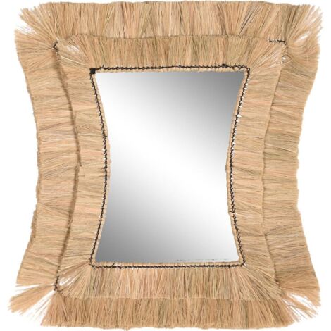 miroir mural en jute naturel style balinais esprit bohème chic - jute naturel beige clair