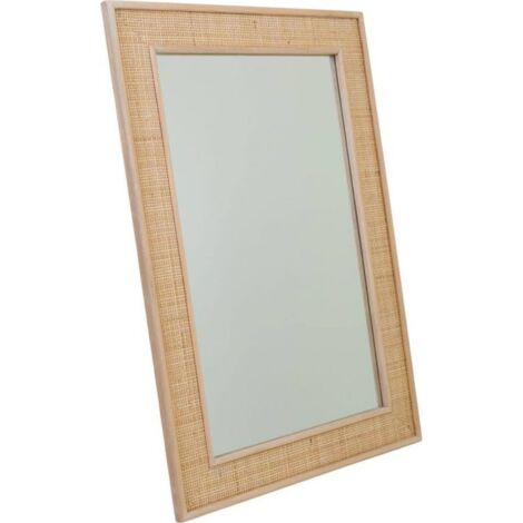 Miroir mural en mdf et cannage naturel esprit authentique - Naturel bois clair et cannage beige