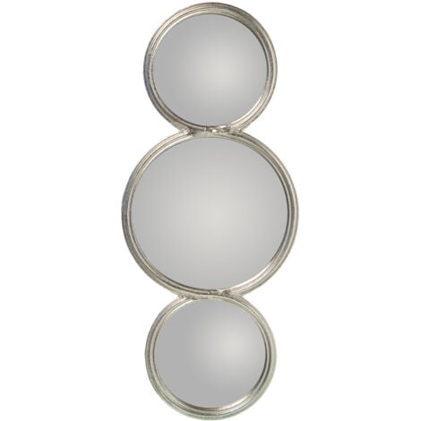 FIJALO Miroir Mural En Métal Argenté 3 Cercles, Fer 26X2X64 Cm, Int:2X°16,5+1X°23 Cm